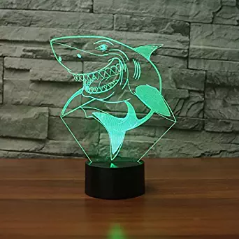 HPBN8 Creative 3D Shark Night Light USB Power Touch Switch LED Decor Table Desk Optical Illusion Lamps 7 Colors Changing Lights Xmas Brithday Children Kids Toy