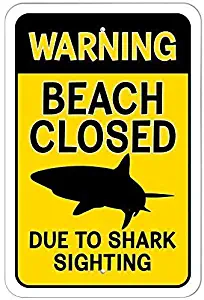 TGDB Warning Beach Closed Due to Shark Sighting Sign Aluminum Metal Signs Decorative Plaque Tin Sign Yard Sign for Home 8x12