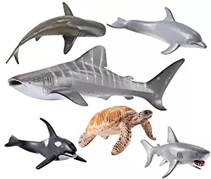 Sea Ocean Animals Figure Bath Toys Set,6 Piece Jumbo Sea Animals Toys,Realistic Wild Vinyl Pastic Animal Learning Party Favors Toys For Boys Girls Kids Toddlers Big Ocean Animals Toys Playset