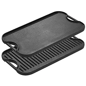 Lodge LPGI3 Pro-Grid Cast Iron Reversible 20" x 10" Grill/Griddle Pan with Easy-Grip Handles 10" x 20"