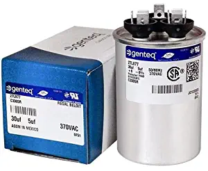 GE Genteq Replacement for Capacitor 30/5 uf 370 volt 97F9833, 370V, 30/5 MFD, Dual Run, Round Capacitor