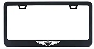 Deselen Stainless Steel License Plate Frame for Genesis with Screw Caps Cover Set, Genesis Logo，Matt Black (2 Pieces Front/Back) LP-GE01BP