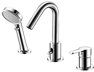 Bathtub Filler Faucet, 3-Hole Deck-Mount Waterfall Bathroom Bathtub Mixer Faucet with Hand Shower (with Diverter)