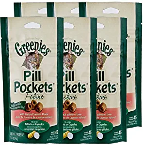 6-PACK Pill Pockets for Cats SALMON 9.6 oz (270 pockets)