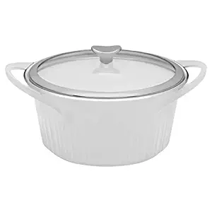 CorningWare Cast Aluminum Dutch Oven with Dual Handles and Glass Cover, 5 1/2-Quart, White