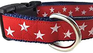 CANINEDESIGN QUALITY DOG COLLARS American Dog Collar, Caninedesign, Stars, Red, Blue, 1 inch Wide, Adjustable, Plastic Buckle, Quick Release, Medium and Large