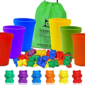 Gleeporte Colorful Counting Bears with Coordinated Sorting Cups | Sorting, Math Skills | (67 Pcs Set) | 60 Bears | 6 Cups | Storage Bag, Ages 4+