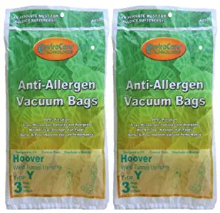 6 Hoover HEPA Allergy Type Y Bags, WindTunnel Upright Vacuum Cleaners, 43655109, 4010100Y, 4010801Y, AH10060DT,AH10040CLP,902419001, Royal, Gold Star, Pacific Steamex by EnviroCare