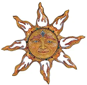 George S. Chen Imports SS-G-63047 Polyresin Yellow Mosaic Face Sun Wall Plaque Decoration, 11"