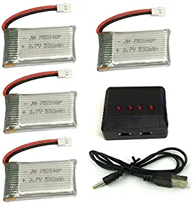 Cheerwing 4pcs 3.7V 550mAh Lipo Battery and 4-in-1 Charger for Syma X5SW X5 X5C X5C-1 RC Drone Parts