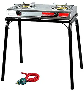 XtremepowerUS Outdoor 2-Burner Stove Propane Gas Range Auto Ignition Outdoor Grill Camping Cooktop Stoves Tailgate LPG with Stand