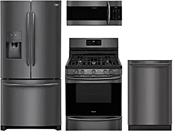 Frigidaire Black Stainless Steel Kitchen Package FGHD2368TD 36"French Door Refrigerator,FGGF3036TD 30"Gas Range,FGMV176NTD 30" Over the Range Microwave,FGID2466QD 24" Fully Integrated Dishwasher