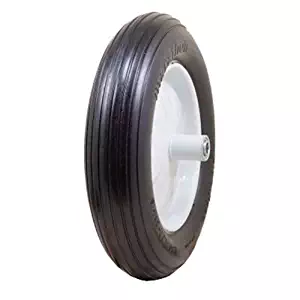 Marathon 4.80/4.00-8" Flat Free Wheelbarrow Tire on Wheel, 6" Centered Hub, 5/8" Ball Bearings, Ribbed Tread