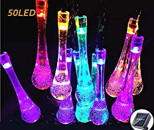 Solar String Lights, DLTND Waterproof 50LED 31Ft 8Modes Water Drop Fairy Lights for Home Lawn Garden Patio Landscape Xmas Tree Wedding Holiday Party Decoration(Multi-Color4 BD)