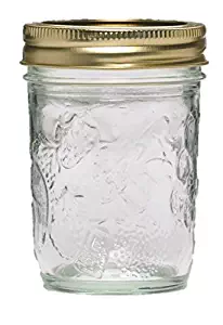 Ball 40801 Golden Harvest Mason Regular Mouth 8oz Jelly Jar 12PK 'Vintage Fruit Design', RM 8 Oz Clear