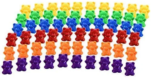 Timoo Colored Counting Bears, 60 PCS Color Sorting Bears (Green & Purple & Blue & Orange & Red & Yellow)