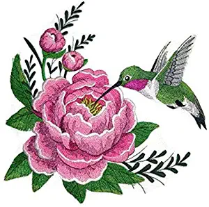 Nature weaved in threads, Amazing Birds Kingdom [Hummingbird and Peony] [Custom and Unique] Embroidered Iron on/Sew patch [10" 9.8"] [Made in USA]