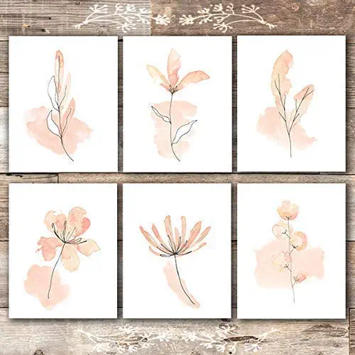 Floral Watercolor Sketches Art Prints (Set of 6) - Unframed - 8x10s | Botanical Wall Decor