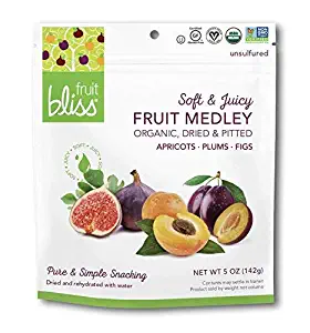 Fruit Bliss Dried Fruit Mix – Fruit Medley of Organic, Dried & Pitted Apricots, Plums & Figs - Organic Fruit Snacks, Dried Fruit Snacks, Resealable Pouches, Gluten-Free Vegan Snacks (6 Pack 5oz. Each)