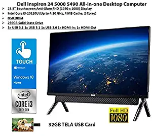 2020 Dell Inspiron 24 5000 5490 All-in-one Desktop 24" FHD(1920x1080) Touchscreen, 10th Gen Intel Core i3-10110U 8GB RAM 256GB SSD, Maxx Audio Pro Pop-Up Webcam Win 10 | 32GB Tela USB Card