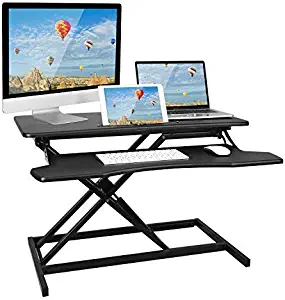 iMounTEK Adjustable Height Standing Desk Converter Workstation, Sit Stand Dual Monitor, Desktop Computer & Laptop Desk Riser with Keyboard Tray & Phone/Tablet Slot, 32’’ Wide & Supports Up to 44LBS