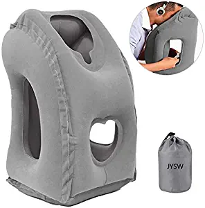 JYSW Inflatable Travel Pillow, Portable Airplane Pillow Multifunctional Neck and Head Support Lap Pillow for Airplanes Trains Buses and Office Napping (Gray)