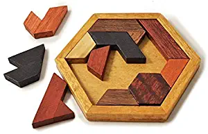 KINGZHUO Hexagon Tangram Puzzle Wooden Puzzle for Children and Adults Challenging Puzzles Wooden Brain Teasers Puzzle for Adults Puzzles Games Family Portable Puzzles All Ages Brain Games