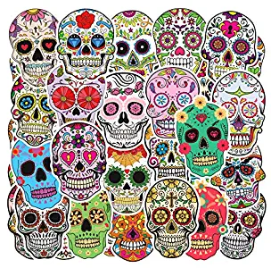 Sugar Skull Sticker Pack of 50 Horror Stickers Trippy Skull Decals for Laptops Hydro Flasks Water Bottles Luggage