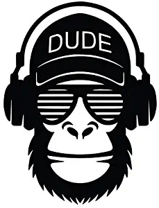 Dude Monkey Headphones Vinyl Decal Sticker | Cars Trucks Vans SUVs Walls Cups Laptops | 5.5 Inch | Black | KCD2645B