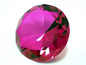 Zoogamo 2” / 60 mm Hot Pink Diamond Shaped Glass Crystal Paperweight – Home Office Decor & Valentine's Day Gift Wedding Favors Centerpieces Decoration with Gift Box