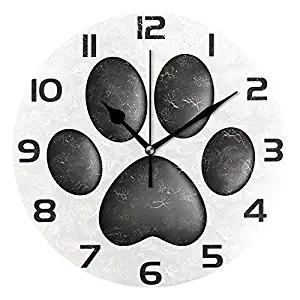 ALAZA Black Cute Dog Paw Round Acrylic Wall Clock, Silent Non Ticking Oil Painting Home Office School Decorative Clock Art