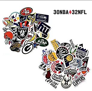 30 NBA Stickers Basketball Team Logo Set ( NBA Logo ) , and 32 Football Sticker ( NFL Logo ) , for Kids,Cars,Motorcycle,Bicycle,Skateboard