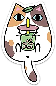 Calico Cat Holding Bubble Tea Vinyl Sticker