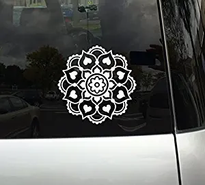 Indian Ethnic Design #2 - Flower Floral Beauty Tribal Style - 5" White Vinyl Decal Sticker Car Macbook Laptop
