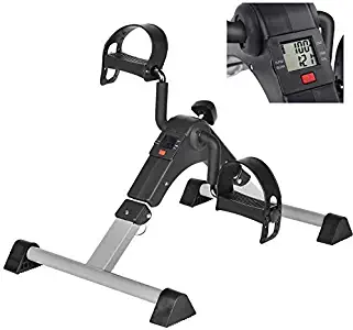 Under Desk Bike Pedal Exerciser with LCD Monitor Resistance and Resistance for Seniors, Stationary Foldable Mini Exercise Bike Pedals Peddler Exerciser for Arms and Legs for Office or Home (Silver)