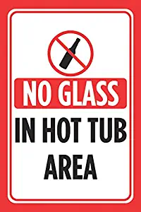 No Glass in Hot Tub Area Red Black Print Pool Rules Poster Swimming Outdoor Caution Notice Sign - Aluminum Metal